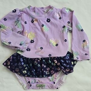 Wave Zone Long Sleeve Tutu Swimsuit Sz 12 Months Shimmering Octupus & Flowers